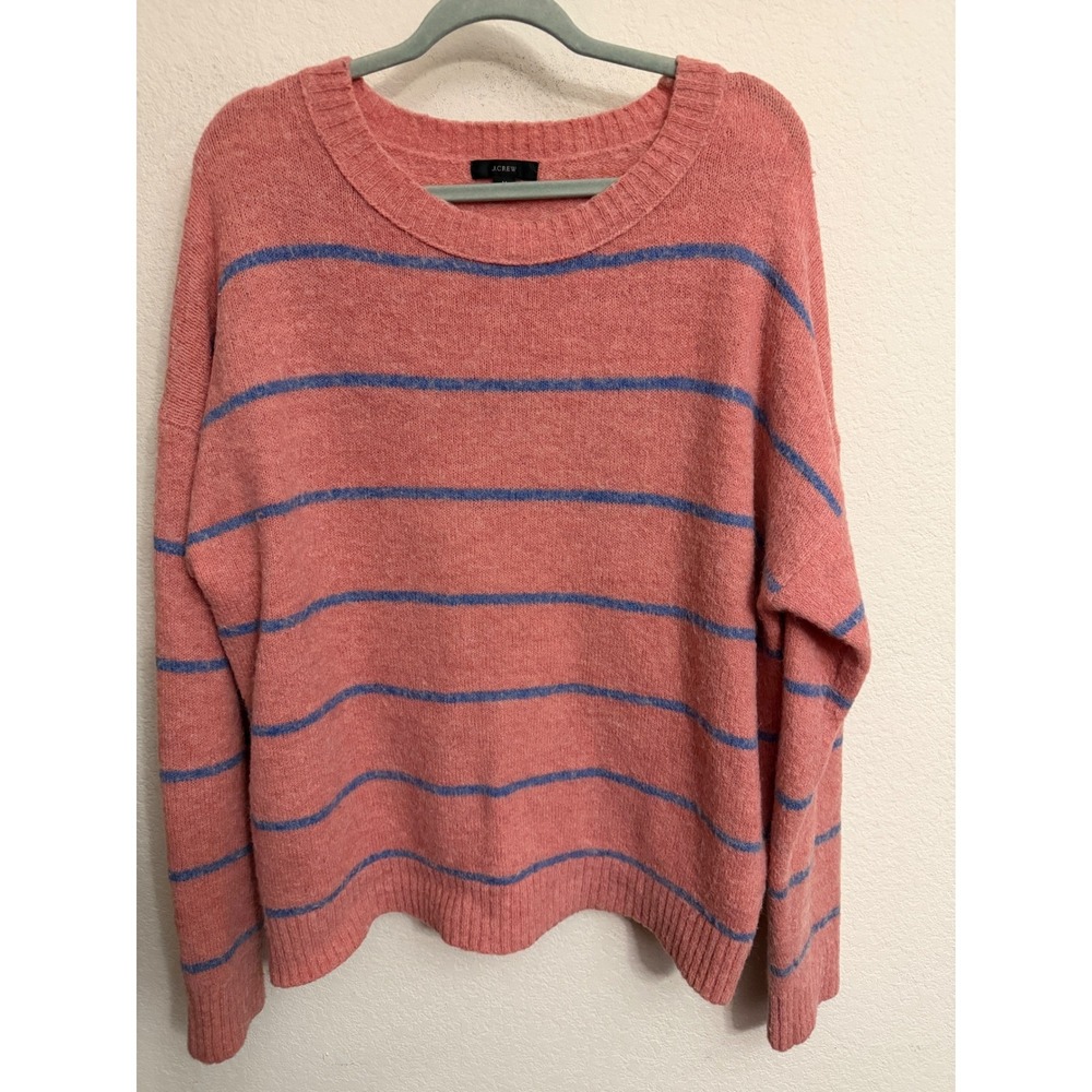 J.Crew Mens Alpaca Merino Wool Blend Striped Sweater Pink Blue M Medium SP20